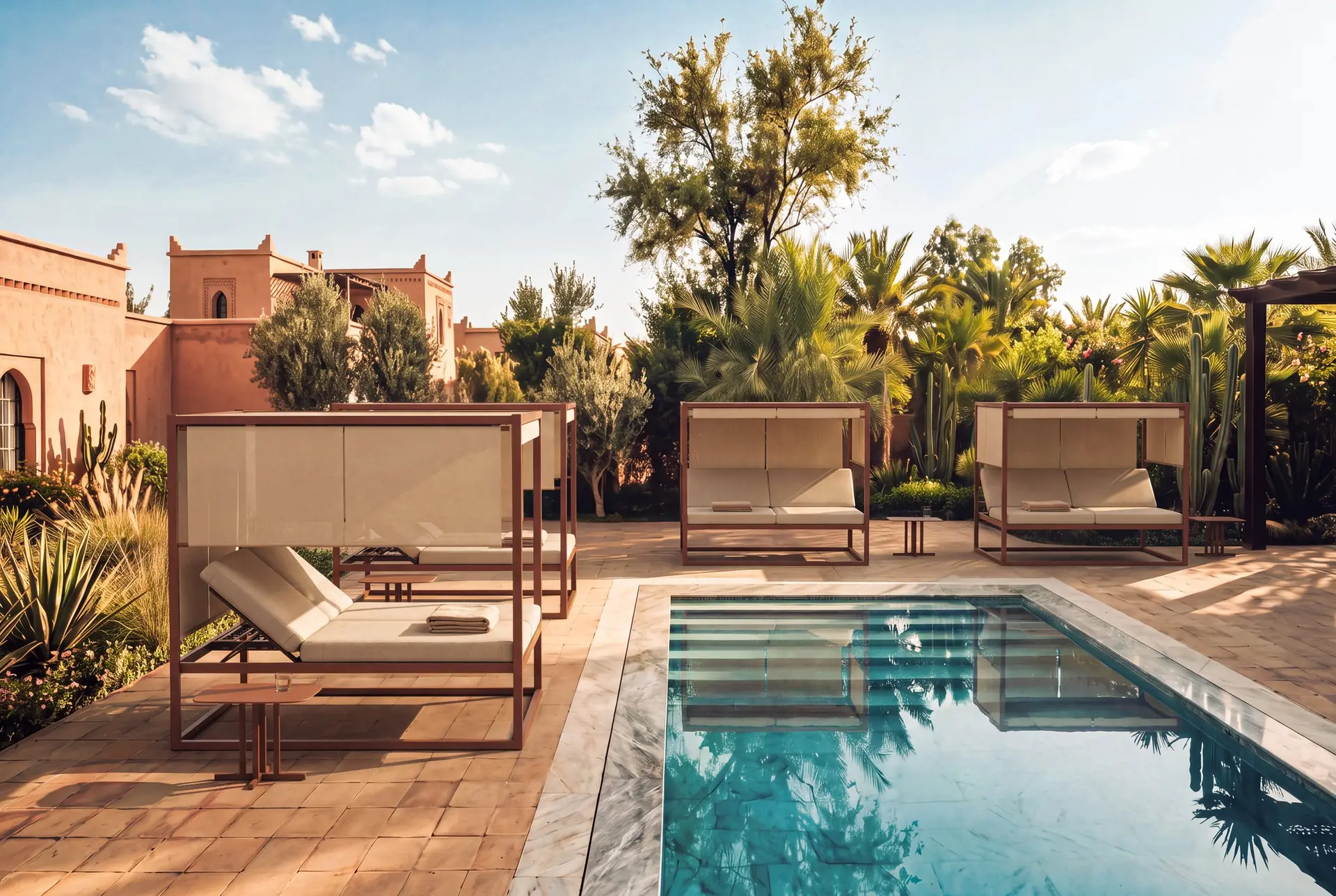 Eloa daybeds by a pool — Skyline Design